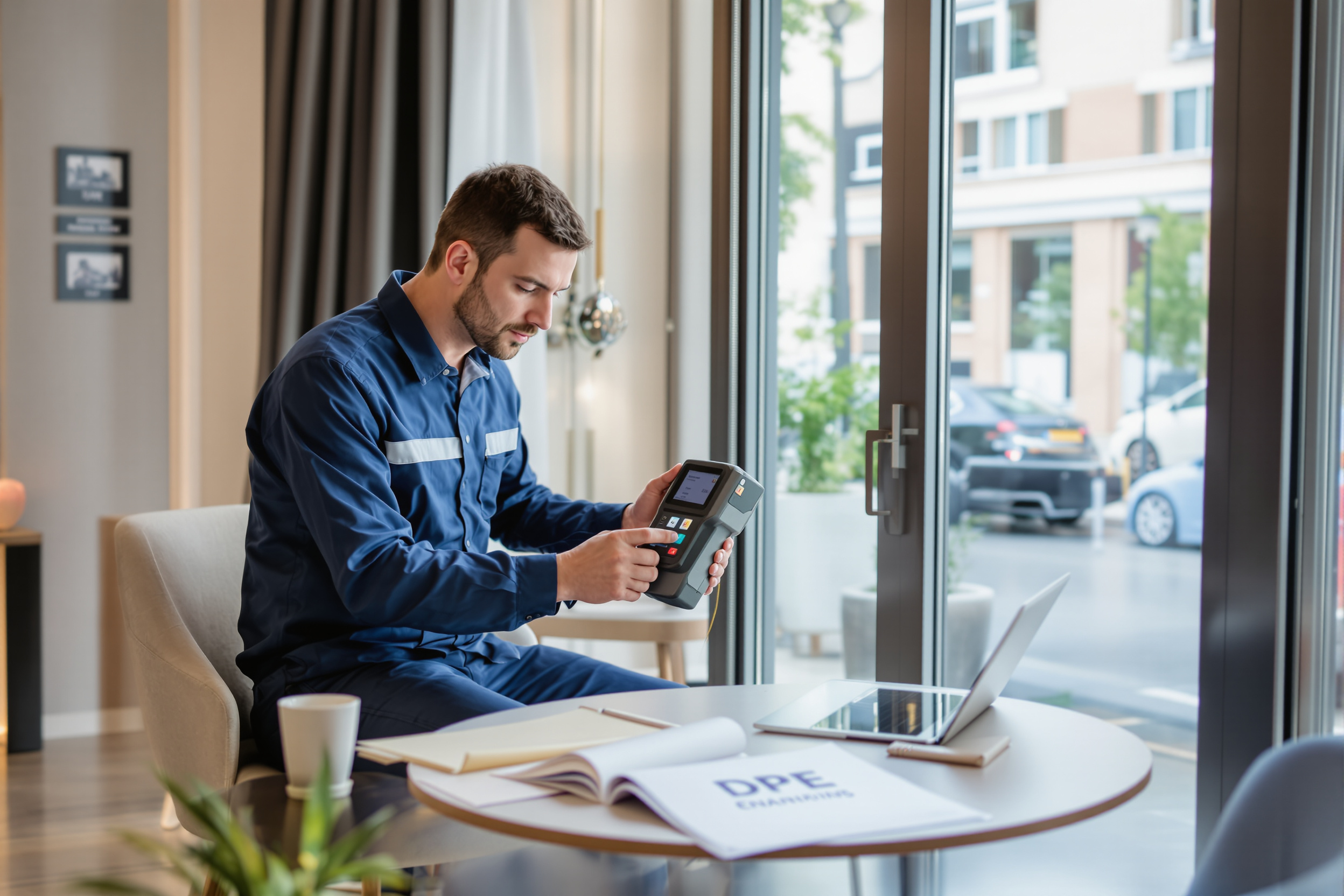 Diagnostiqueur réalisant un DPE moderne